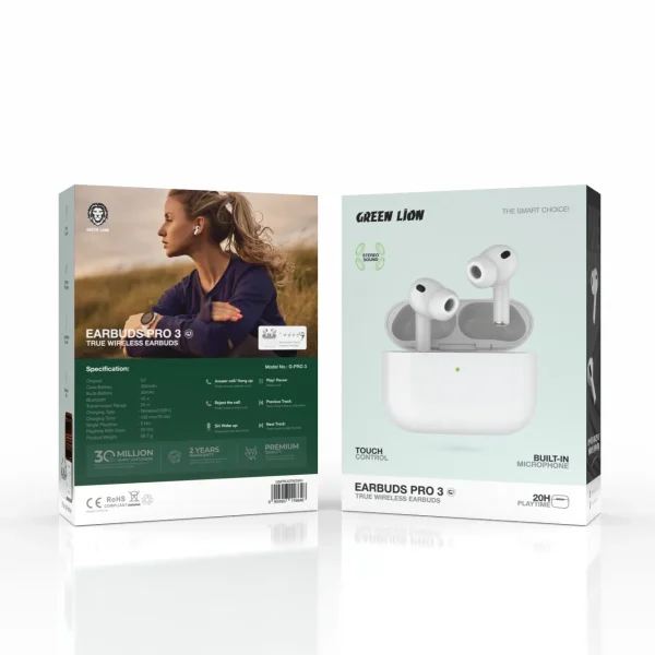 Green Lion Earbuds Pro 3 True Wireless Earbuds – White