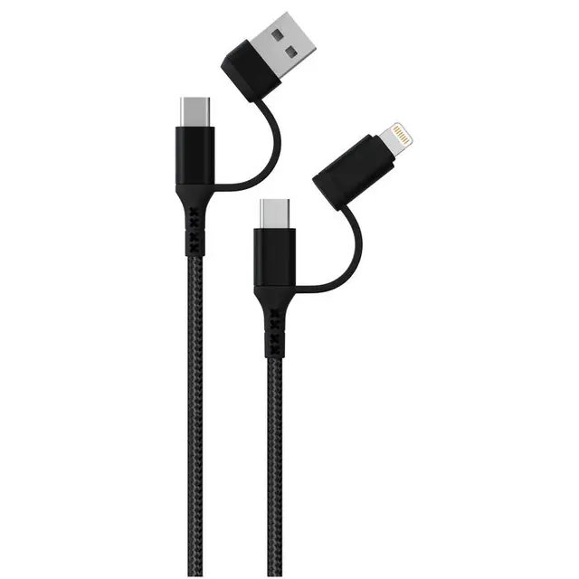 Green Braided 2 in 2 Fast Charging Cable 1.2M 3A – Black