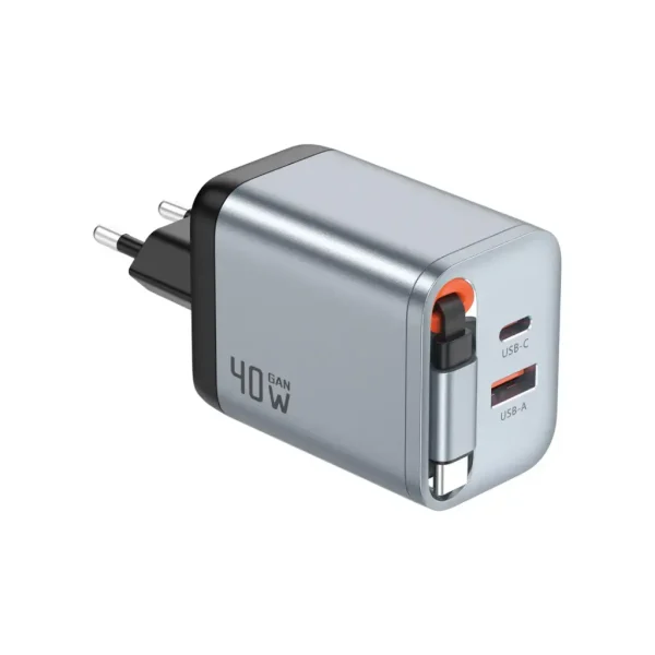 Green Lion GaN Premium EU Plug Wall Charger 40W – Gray1